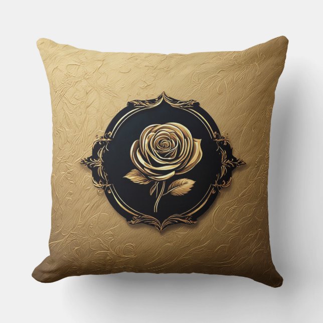 Coussin Œuvre d'art Rose Dorée avec Élément Décoratif Orné (Recto)