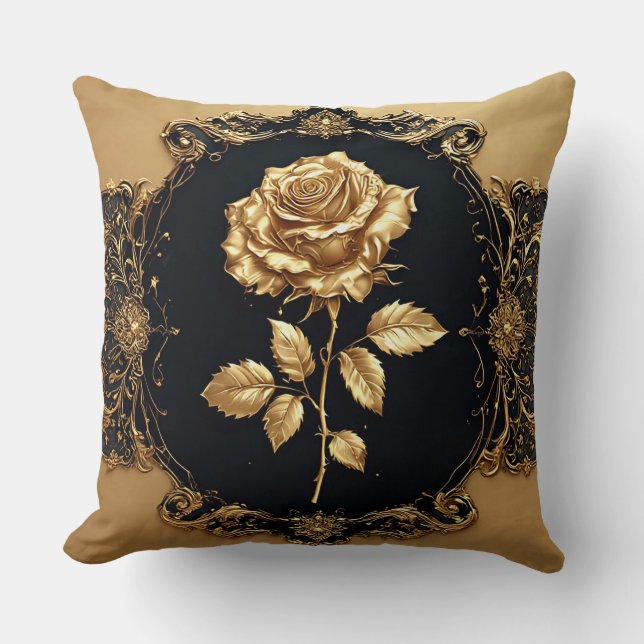 Coussin Œuvre d'art Rose Dorée avec Élément Décoratif Orné (Recto)