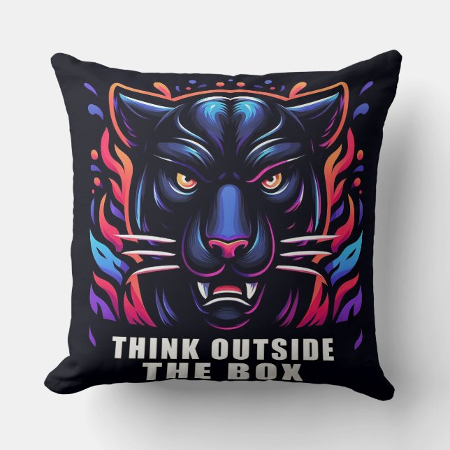 Coussin Œuvre d'art vibrante de panthère avec phrase motiv (Recto)