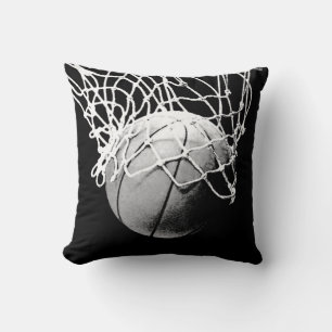 Coussin Oeuvre de basketball noir et blanc
