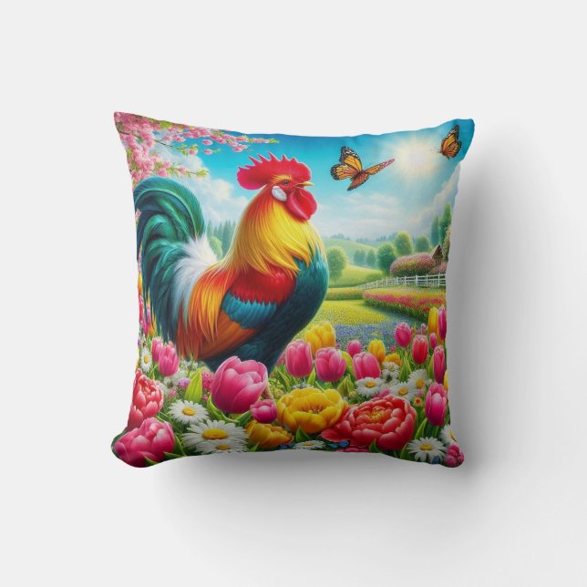 Coussin OEuvre florale/de printemps/de poulet (Recto)