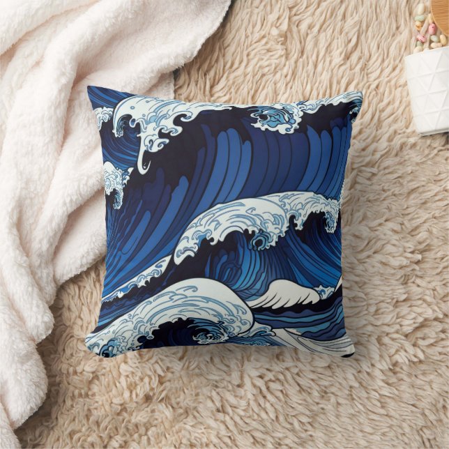 Coussin Œuvres d'art japonaises de vagues d'océan bleu abs (Couverture)