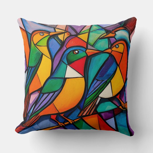 Coussin Œuvres d'art vibrantes d'oiseaux géométriques dans (Recto)