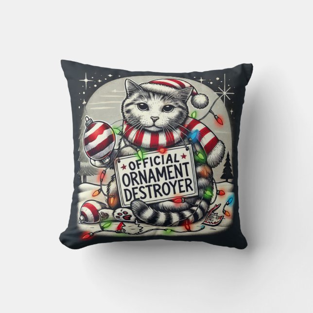 Coussin Official ornament destroyer cat Christmas  (Recto)