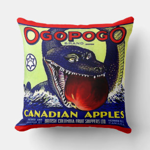 Coussin Ogopogo Cartes de fruits canadiennes étiquette imp