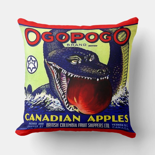 Coussin Ogopogo Cartes de fruits canadiennes étiquette imp (Recto)