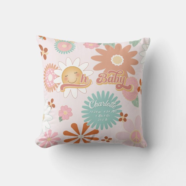 Coussin Oh Baby Daisy Flower Power Retro 60s les années 70 (Recto)