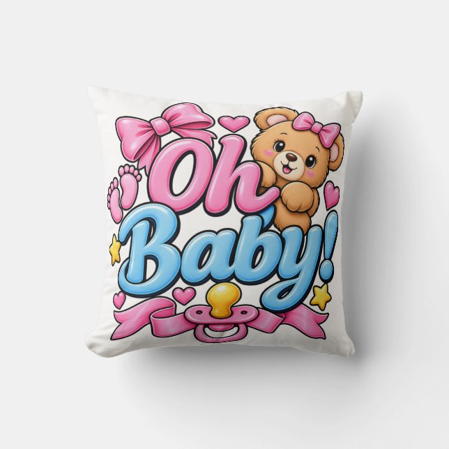 Coussin Oh Bébé ! Conception de célébration de Baby Shower (Recto)