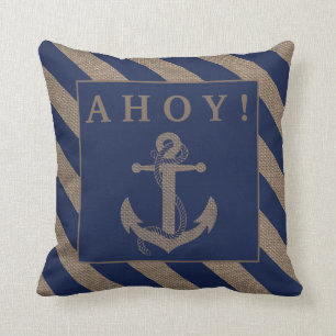 Coussin Oh ! Rayures nautiques de bleu marine et de toile