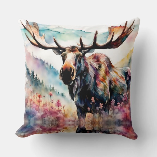 Coussin Oie dans l'aquarelle Fleur sauvage (Recto)