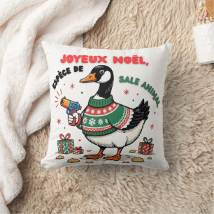Coussin Oie de Noël drôle avec pull festif – Design humori