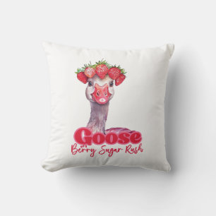 Coussin Oie des fraises Oie drôle avec fraises