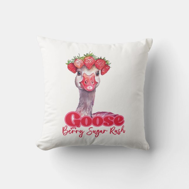 Coussin Oie des fraises Oie drôle avec fraises (Recto)