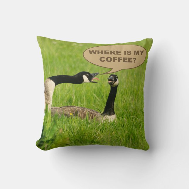 Coussin Oie Drôle - Où est mon café (Recto)