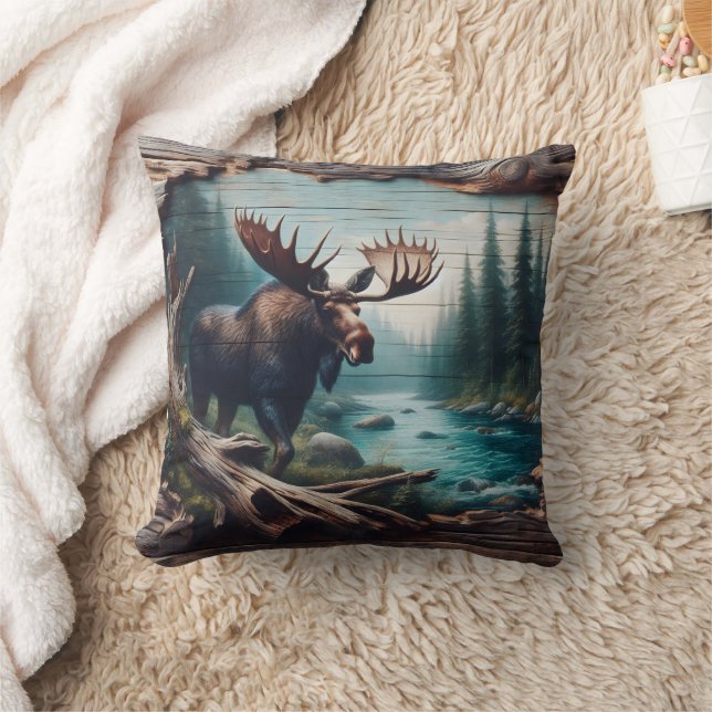 Coussin Oie par rivière dans le paysage forestier Art (Couverture)