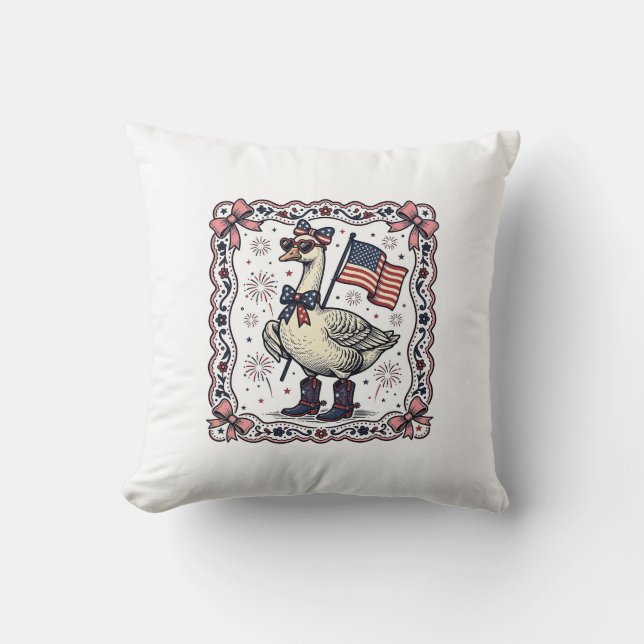 Coussin Oie patriotique gravure vintage (Recto)