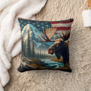 Coussin Oie près de la rivière avec des montagnes et drape