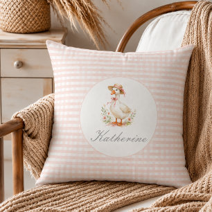 Coussin Oie Ridicule Élégant Rose Fille Nom Personnalisé
