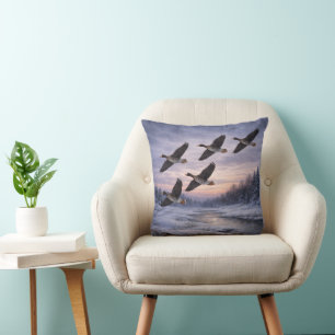 Coussin Oies Migratrices en Hiver