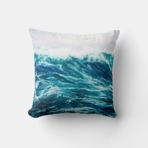 Coussin oil painting showing waves in ocean or sea on can