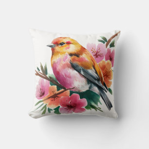 Coussin Oiseau à Fleur Rose