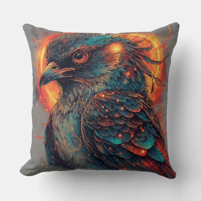 Coussin Oiseau aux couleurs ardentes et contraste intense (Recto)