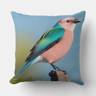 Coussin Oiseau aux couleurs vives perché sur un poteau en 