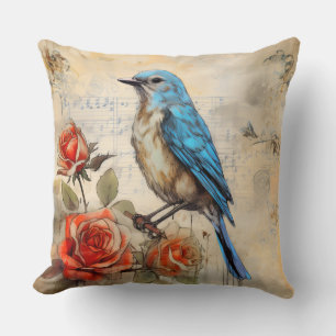 Coussin Oiseau bleu et Roses 1