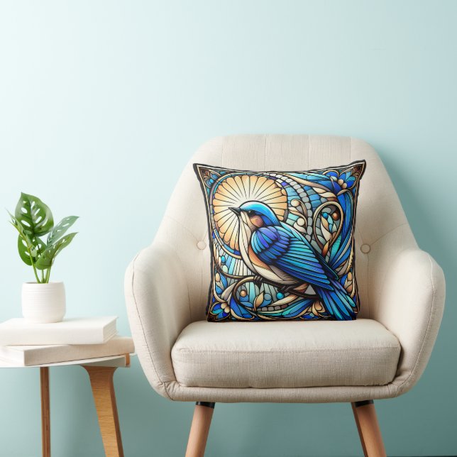 Coussin Oiseau bleu éthérée perché sur la fenêtre (Chaise)