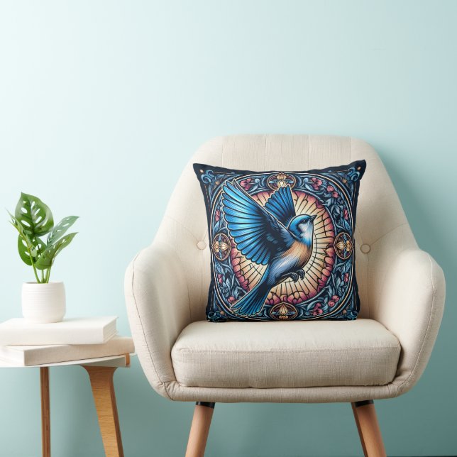 Coussin Oiseau bleu majestueux en vol (Chaise)