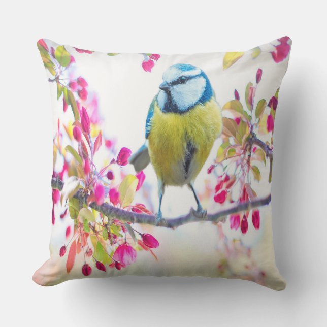 Coussin Oiseau bleu printemps (Recto)