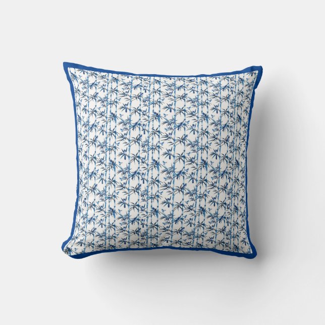 Coussin Oiseau bleu serein sur des tiges de bambou délicat (Recto)