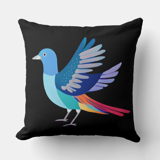 Coussin Oiseau bleu sur Arrière - plan noir (Recto)