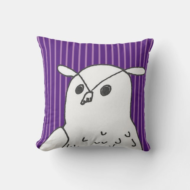 Coussin Oiseau boisé Chouette mauve pourpre (Recto)
