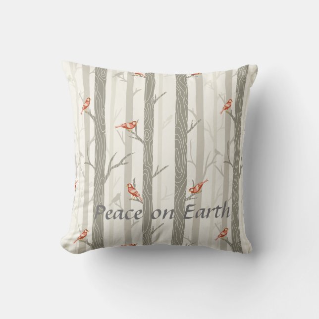 Coussin Oiseau boisé d'hiver, Paix sur Terre (Recto)