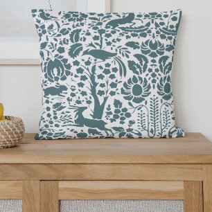 Coussin Oiseau, cerf, damas floral