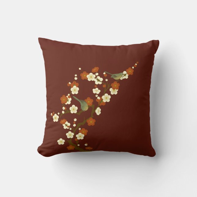 Coussin Oiseau-chanteur vert doux du printemps japonais (Recto)