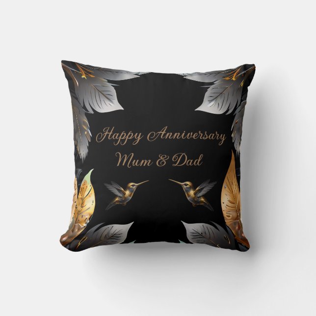 Coussin Oiseau Colibri Doré Personnalisé Joyeux Anniversai (Recto)