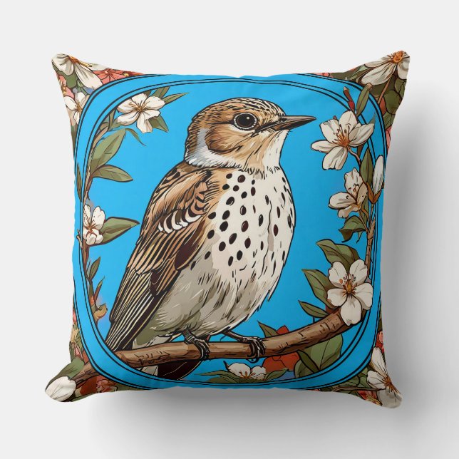 Coussin Oiseau Coloré avec Cadre Floral (Recto)