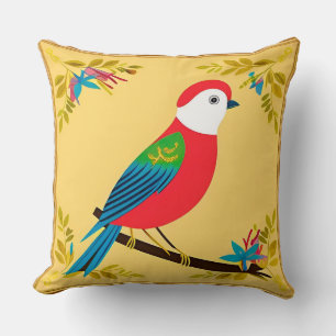 Coussin Oiseau Coloré dans une Œuvre d'Art Ornée Cadre