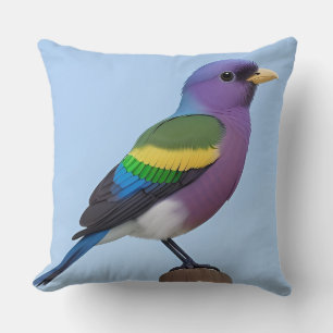 Coussin Oiseau coloré perché sur un poteau en bois