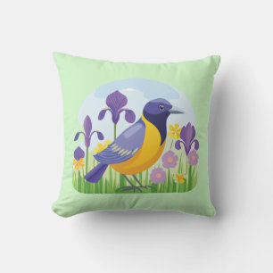 Coussin Oiseau cool en Fleurs d'Iris