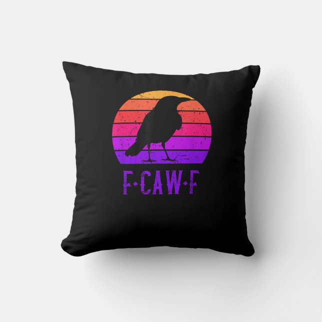 Coussin Oiseau corbeau F-Caw-F Rétro Coucher de soleil Vin (Recto)
