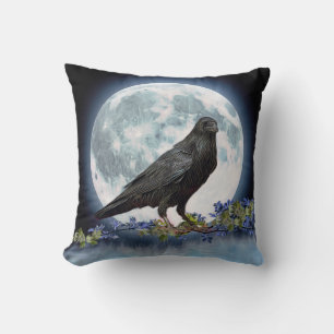 Coussin Oiseau Corbeau Noir Grand Gothique Vintage Hallowe