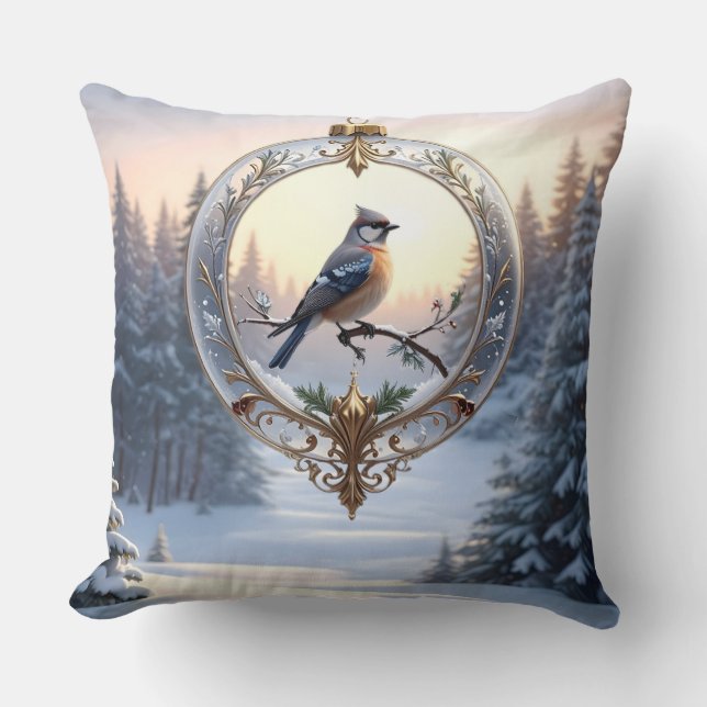 Coussin Oiseau dans un ornement de Noël (Recto)
