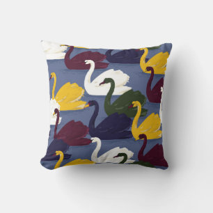 Coussin Oiseau de cygne coloré dessiné à la main dans la m