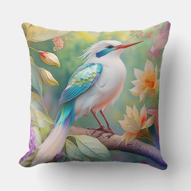 Coussin Oiseau de fantaisie à aile de sarcelle iridescente (Recto)