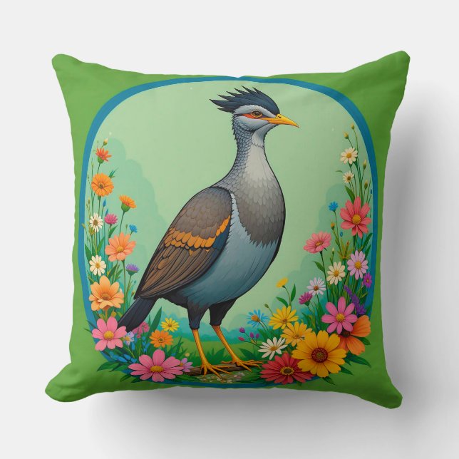 Coussin Oiseau de faune artistique entouré de fleurs épano (Recto)