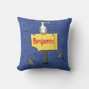 Coussin Oiseau de mer amusant entouré de dessins animés de