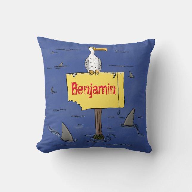 Coussin Oiseau de mer amusant entouré de dessins animés de (Recto)